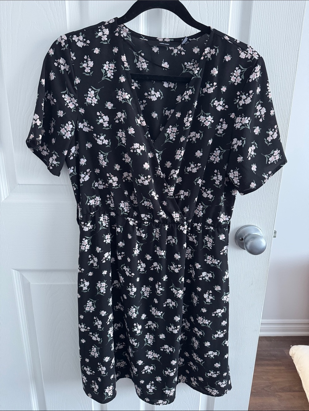Vero Moda Black Mini Dress with Light Pink Floral Print